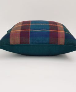 Alternative view of Dark Jade Forest Green Blue Madras Plaid Cushion 34cm
